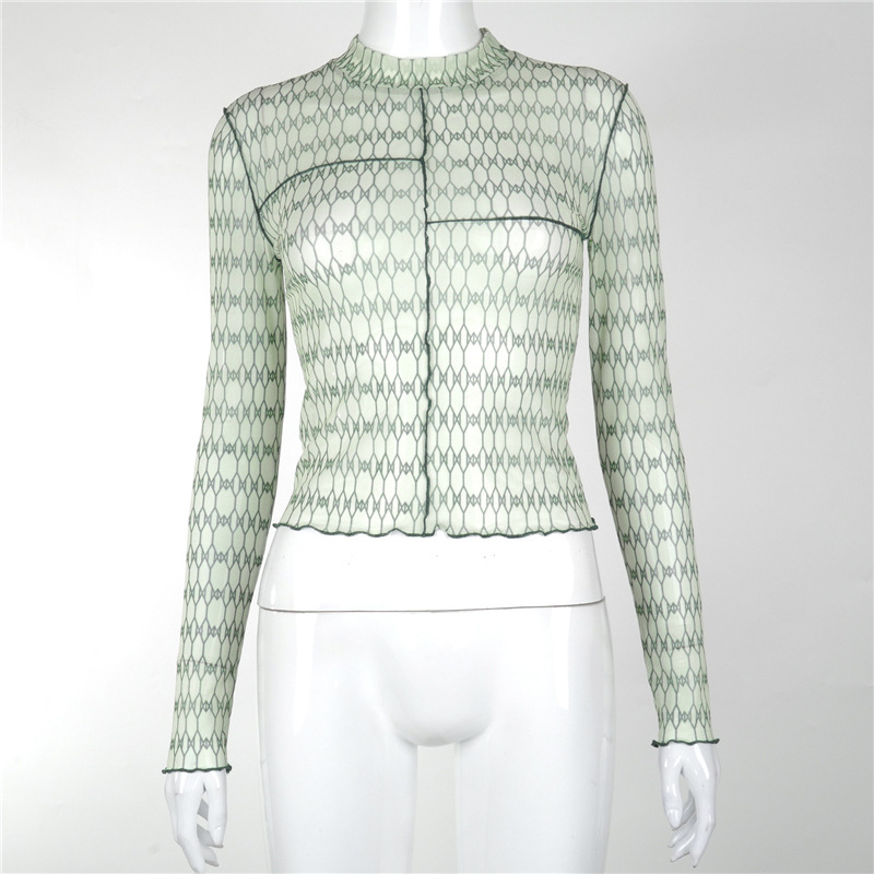 Women's Clothing With Net Yarn See-through Grid Printing