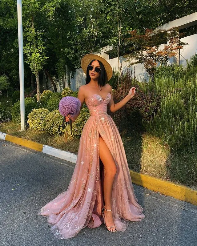 Sexy Bronzing Wrapped Chest Slit Dress Pink - Shop at LoveMi