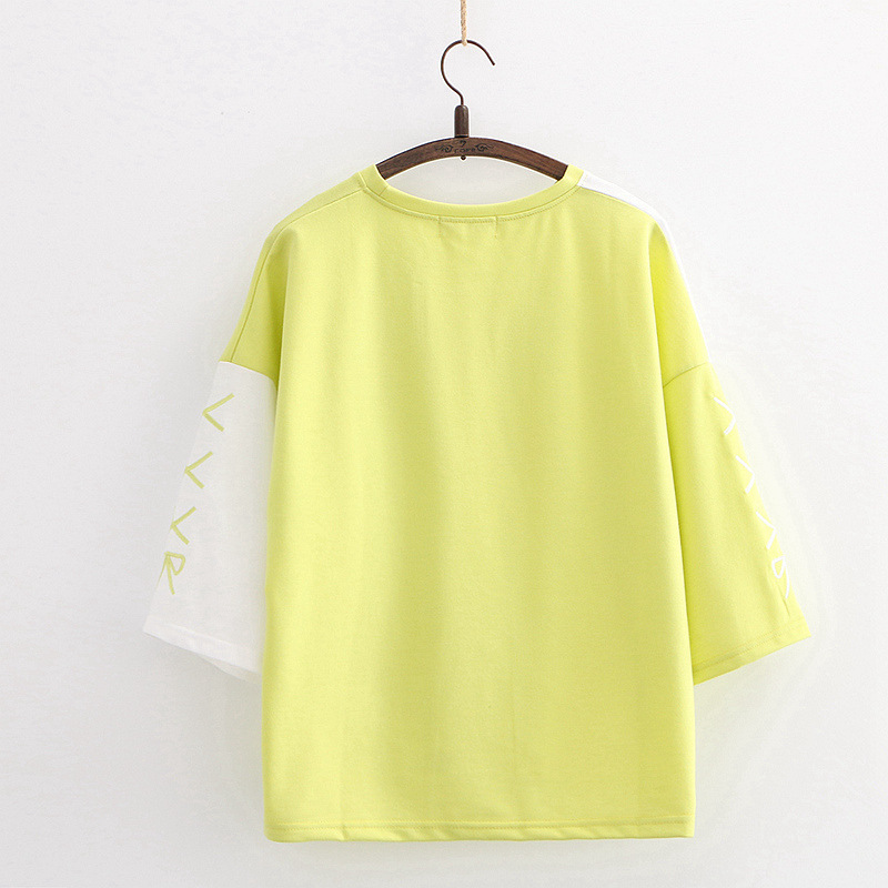 T-shirt Da Donna In Cotone Con Maniche A Un Quarto Di Cartone Ricamato Alla Moda