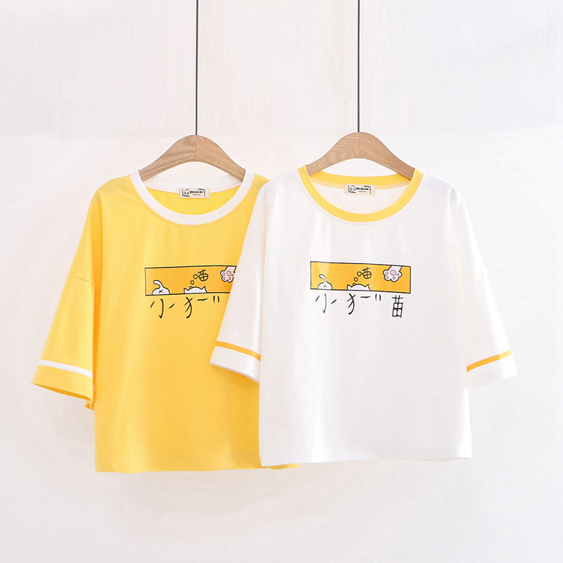 Women's Cartoon Cat Wild Student Short-sleeved T-shirt Loose Ins Shirt Half-sleeved Shirt