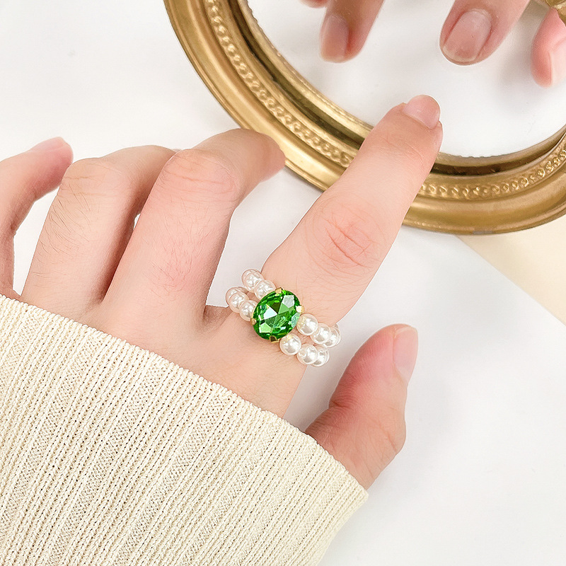 Double Pearl Fun Gem Handmade Index Finger Ring