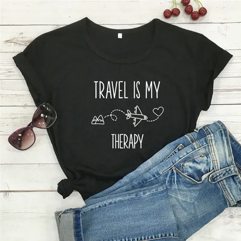 Travel Is My Therapy T-Shirt Casual 90s Women Outdoor Unisex
