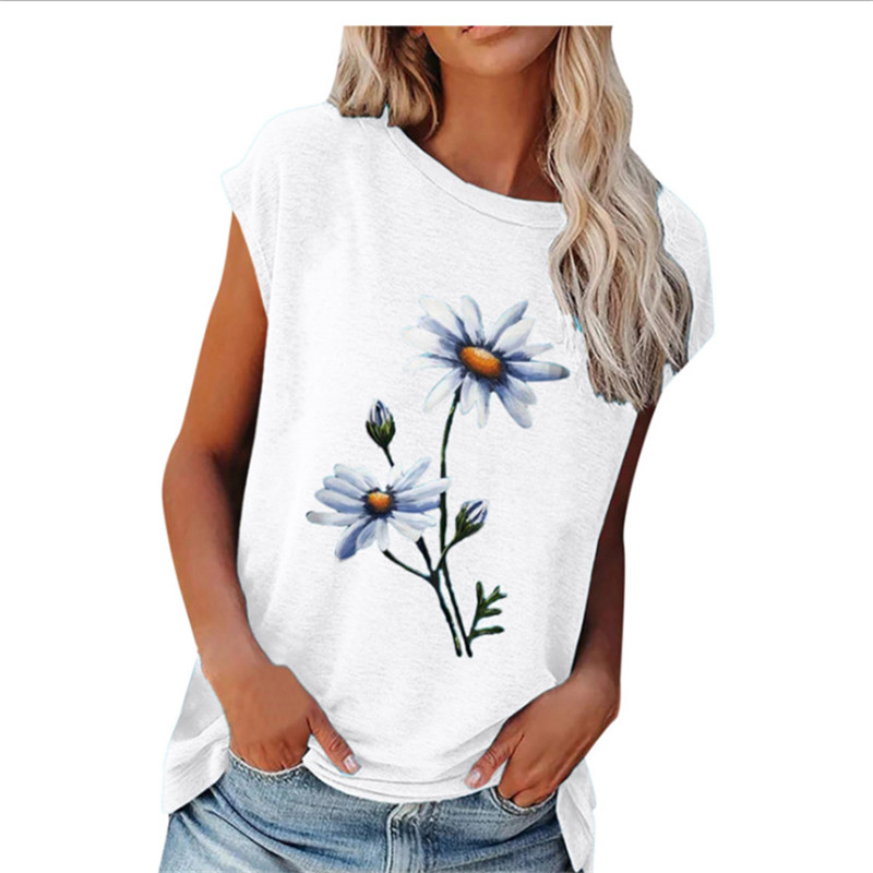 Title 6, Loose Round Neck Floral Print Short-sleeved T-s...