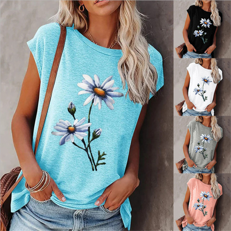 Title 4, Loose Round Neck Floral Print Short-sleeved T-s...