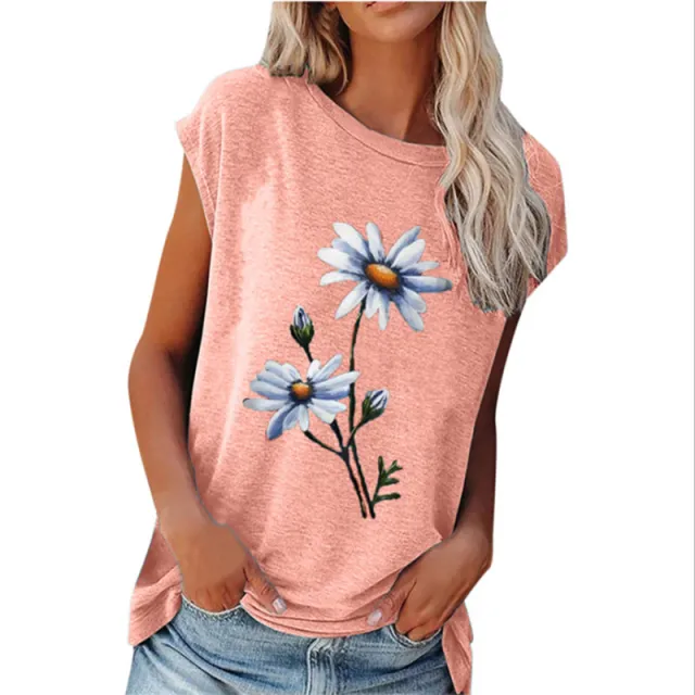 Loose Round Neck Floral Print Short sleeved T shirt Pink - Shop at LoveMi