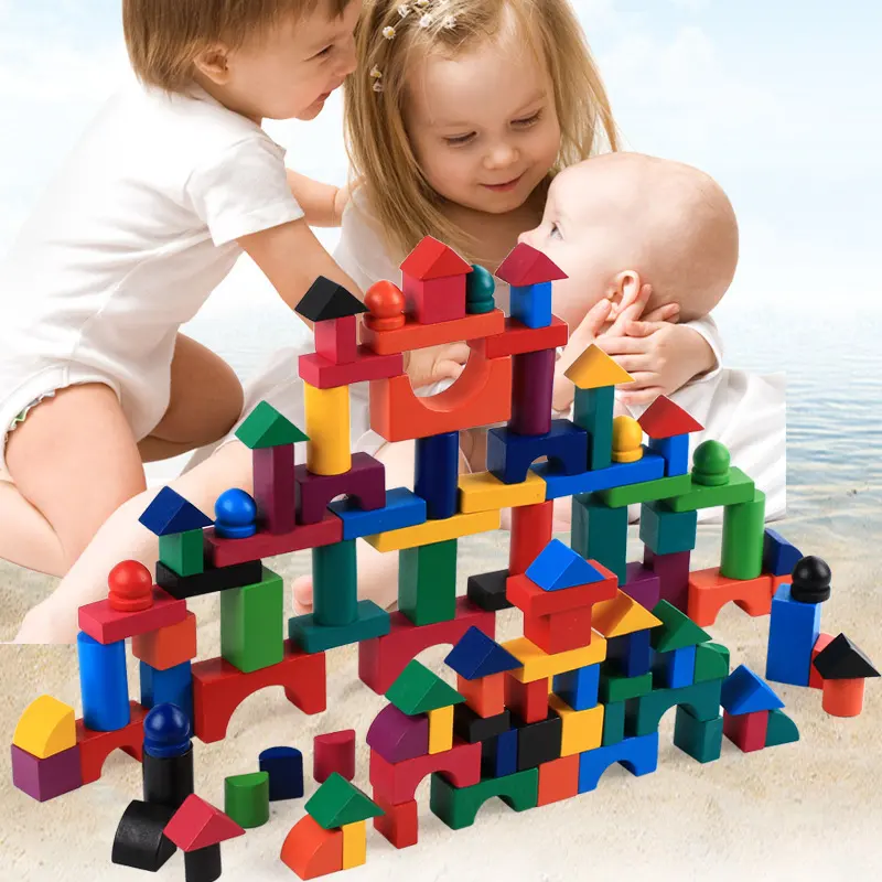 Wooden Grains Color Building Blocks Kindergarten Children Early Childhood