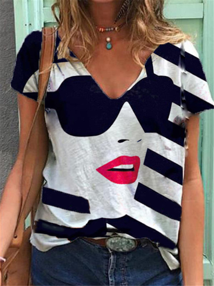 Short Sleeve V-neck Pullover T-shirt