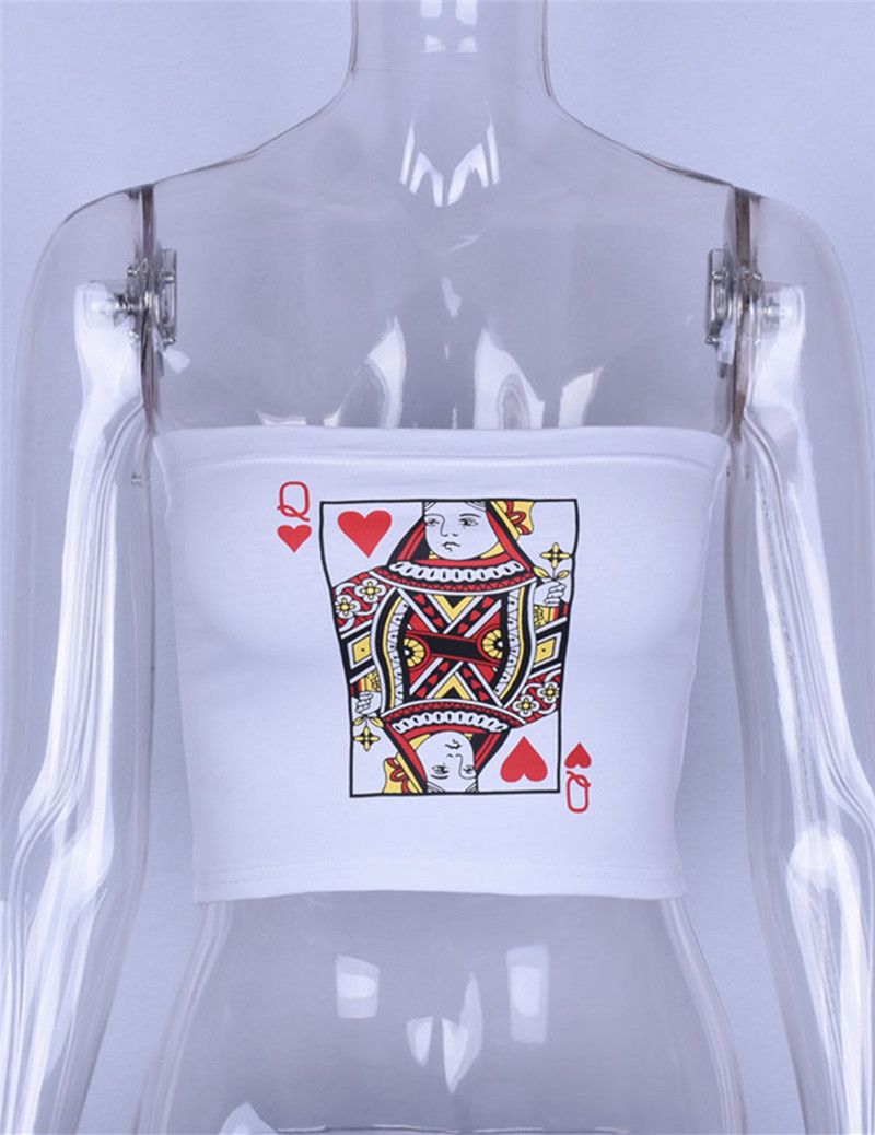European And American Playing Card Printing Bottoming Tube Top T-shirt Women
