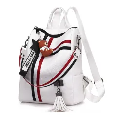White Soft Leather Travel Lady Backpack - White - View 1