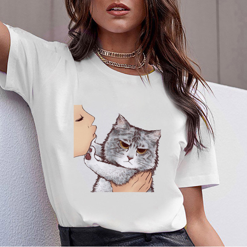 Title 2, Cute Cat Creative Expression Print Female T-shirt