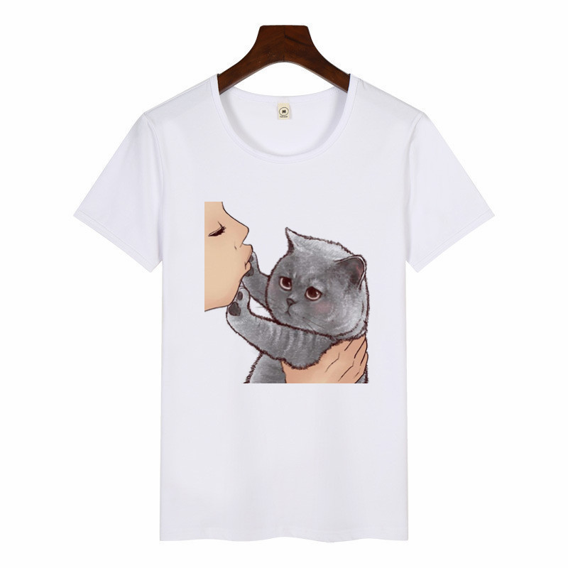 Title 4, Cute Cat Creative Expression Print Female T-shirt