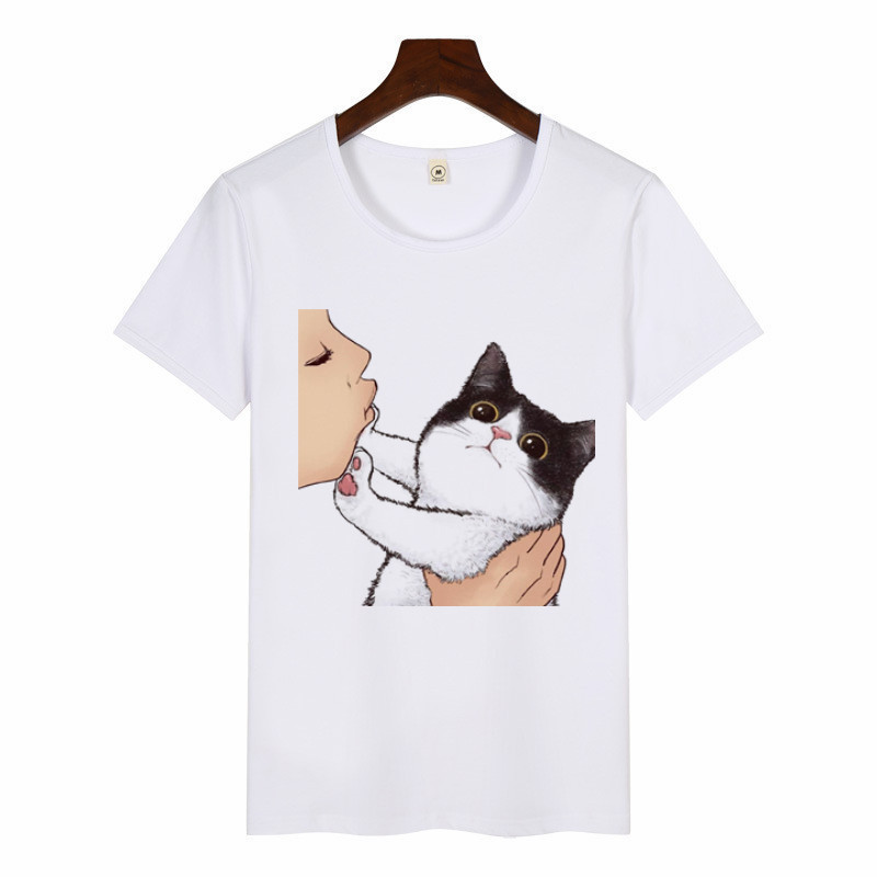 Title 7, Cute Cat Creative Expression Print Female T-shirt