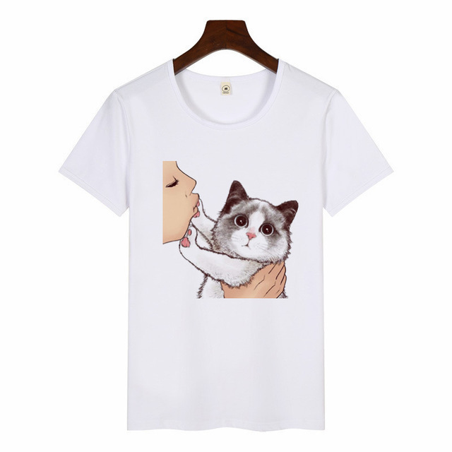 Title 3, Cute Cat Creative Expression Print Female T-shirt