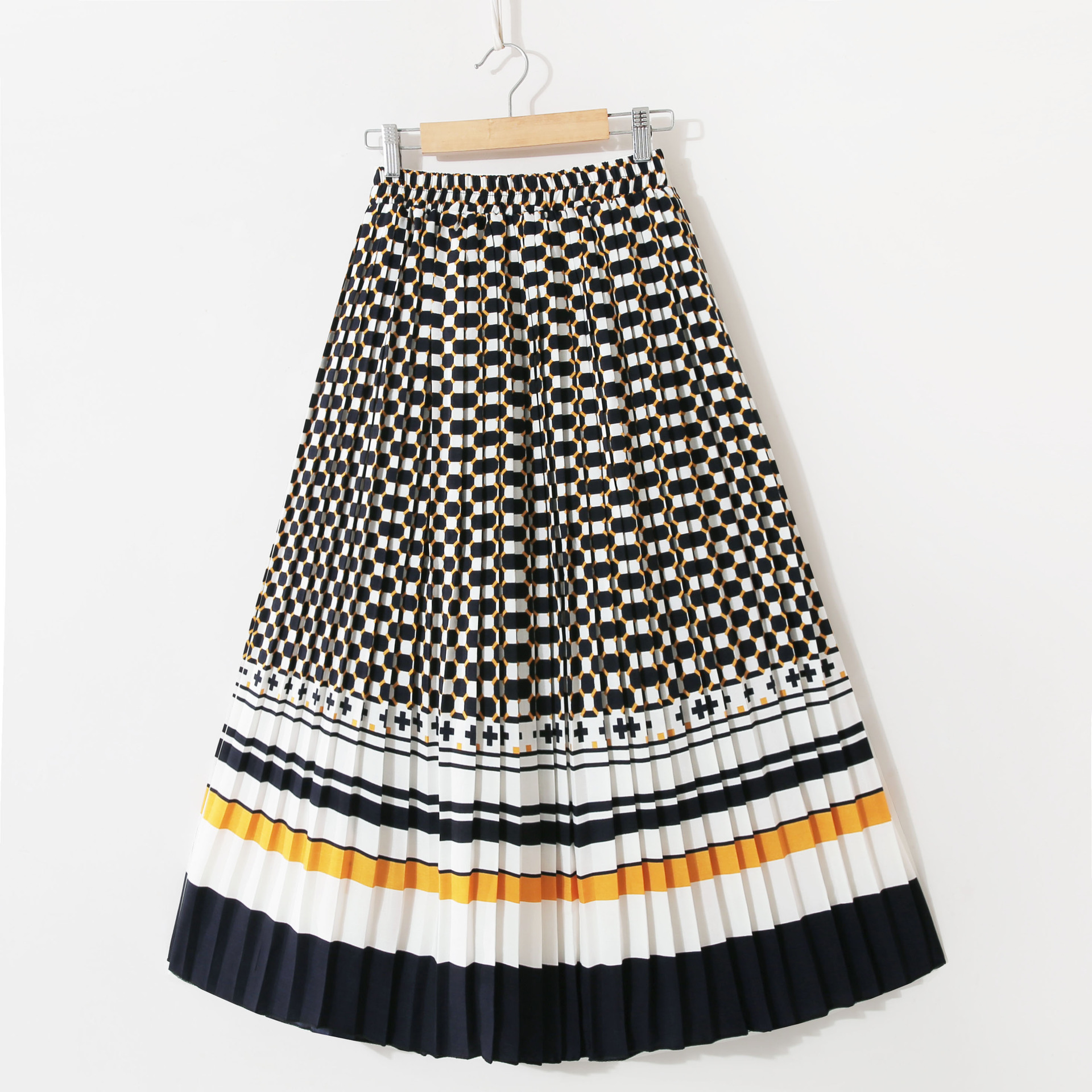 Title 2, Chiffon A-line large print pleated midi skirt. ...