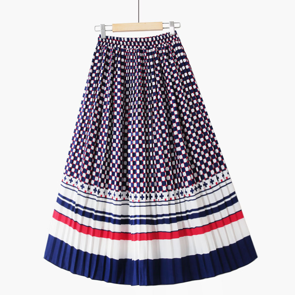 Title 1, Chiffon A-line large print pleated midi skirt. ...