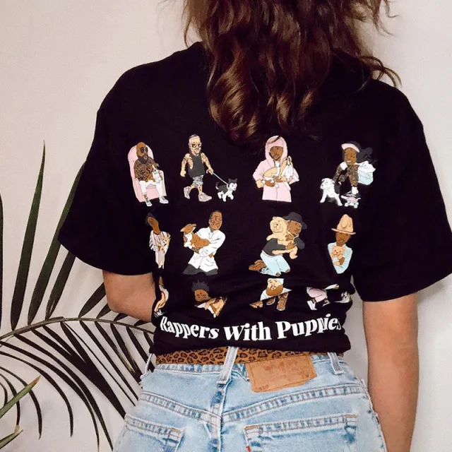 Vintage Black Back Printed Short Sleeved Ladies T Shirt Black - Shop at LoveMi