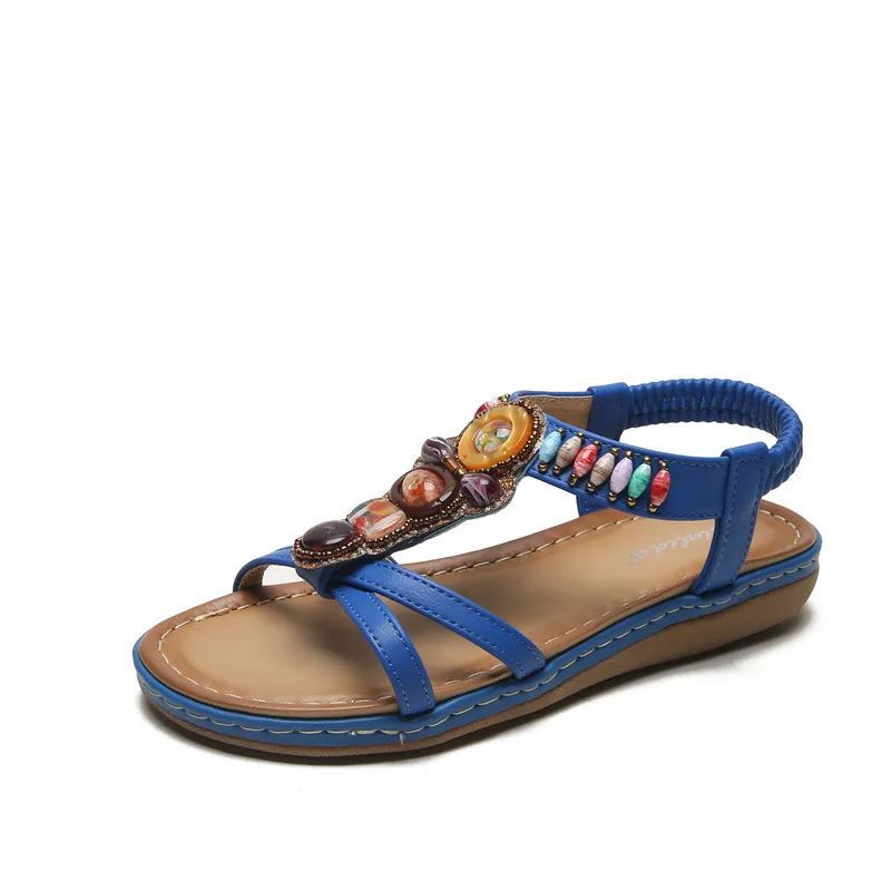 Bohemian Flat Casual Outer Wear Sandals - Blue