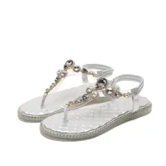 Bohemian Flat Casual Outer Wear Sandals - Silver - View 1