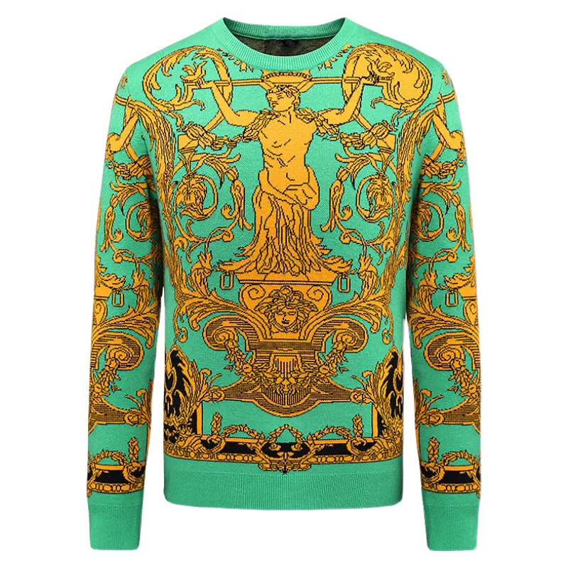 Autumn Patchwork Character Sweater Men Pullover Casual Jumper