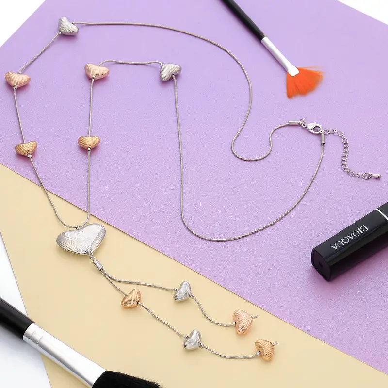 Sweater Chain Accessories Gold Silvery Love Beads Statement