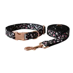Black Flower Dog And Cat Leash Pet Collar - Dog Leash Set - View 1