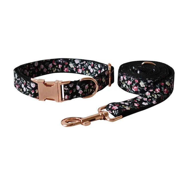 Black Flower Dog And Cat Leash Pet Collar Dog Leash Set - Shop at LoveMi