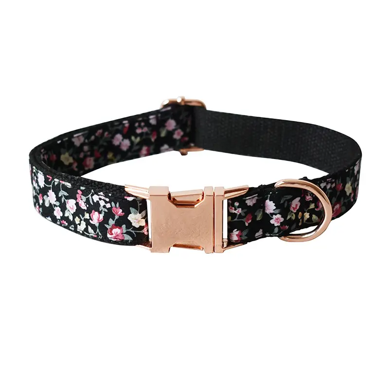 Black Flower Dog And Cat Leash Pet Collar