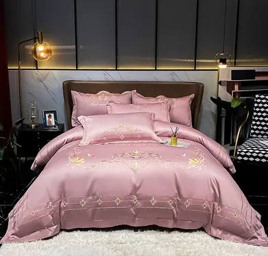 Sheet And Duvet Cover Tencel Pure Cotton Simple Embroidery 4 piece Set Hyaluronic Acid Bean Paste - Shop at LoveMi