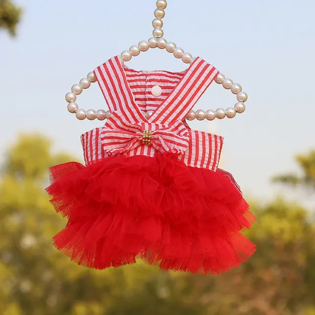 Spring And Summer New Dog Clothing Cat Clothing Pet Supplies Striped Suspender Mesh Skirt Dress Small Dog The Vertical Stripe Of Sling I - Shop at LoveMi