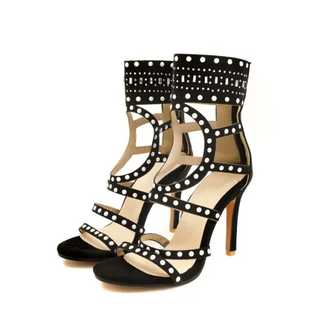 Summer Solid Color Bag Heel Stiletto PU Round Toe Fashion Sandals Black - Shop at LoveMi