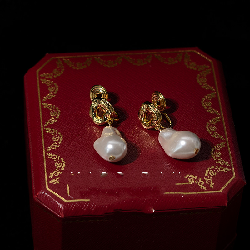 Baroque Irregular Pearl High-end Earrings Ear Clips