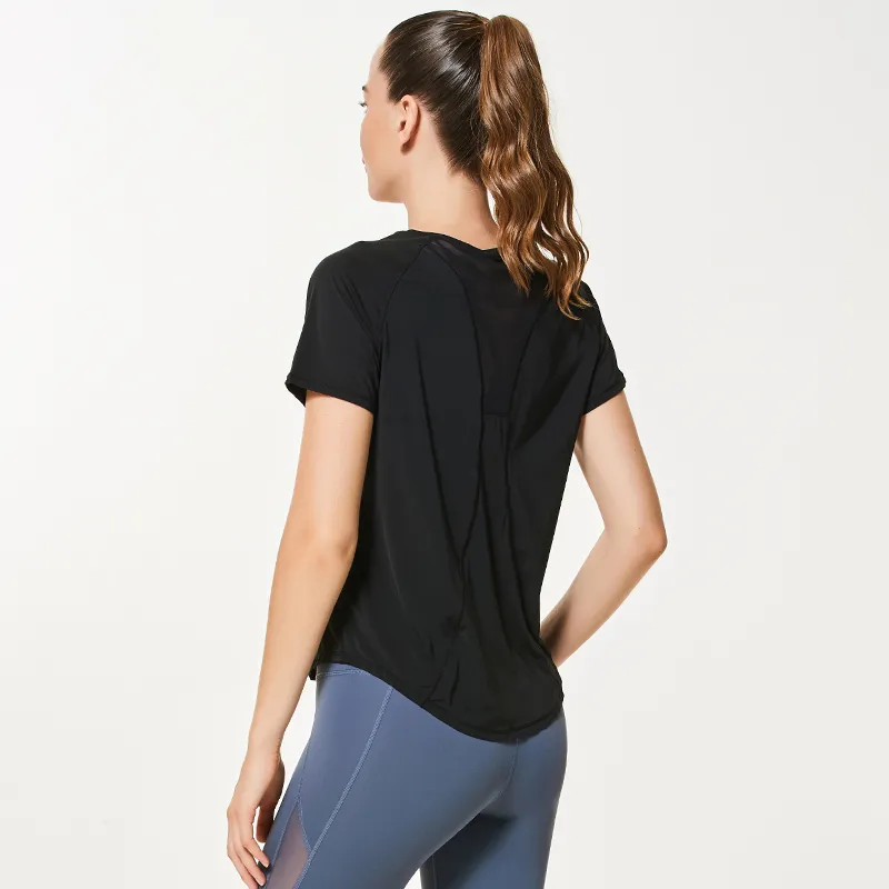 Workout Clothes Thin Plus Size Yoga Summer Top With Short Sleeves - Black