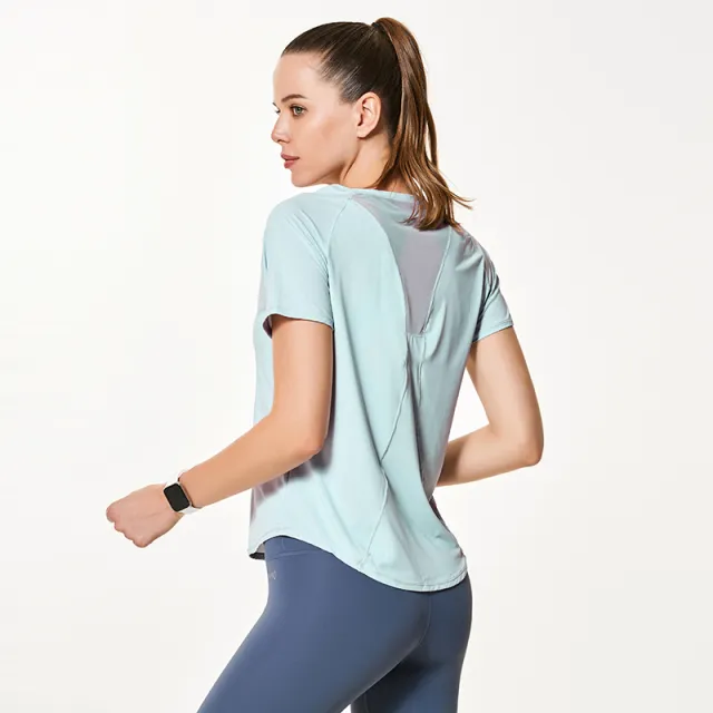 Workout Clothes Thin Plus Size Yoga Summer Top With Short Sleeves Blue - Shop at LoveMi