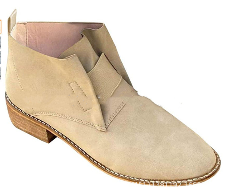 Women's Thick Heel Pointed Elastic Nude Boots Khaki - Shop at LoveMi