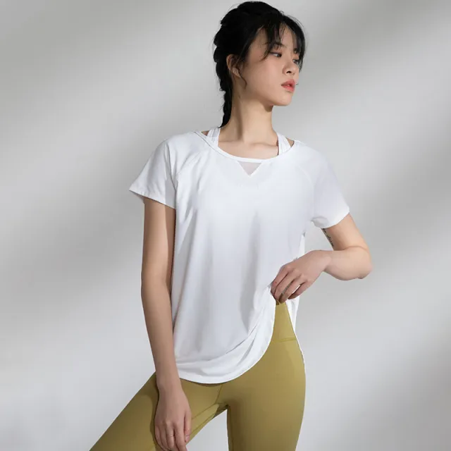 Yoga Clothes Women Loose Mesh Stitching Short Sleeves White - Shop at LoveMi