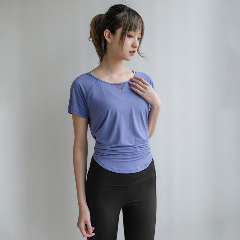 Yoga Clothes Women Loose Mesh Stitching Short Sleeves