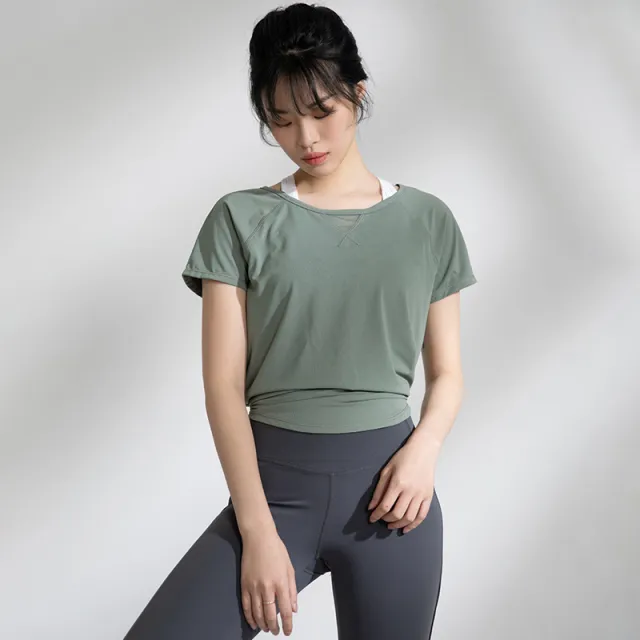 Yoga Clothes Women Loose Mesh Stitching Short Sleeves Green - Shop at LoveMi