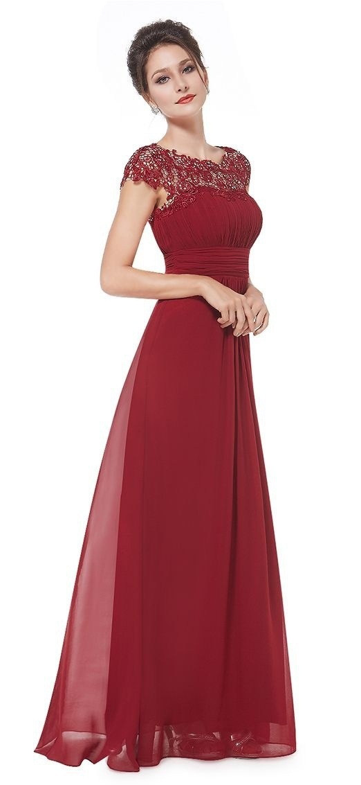 Women Elegant Dress Ladies Lace Flower Backless Solid Color Evening Party Long Maxi Dress Scarlet - Shop at LoveMi