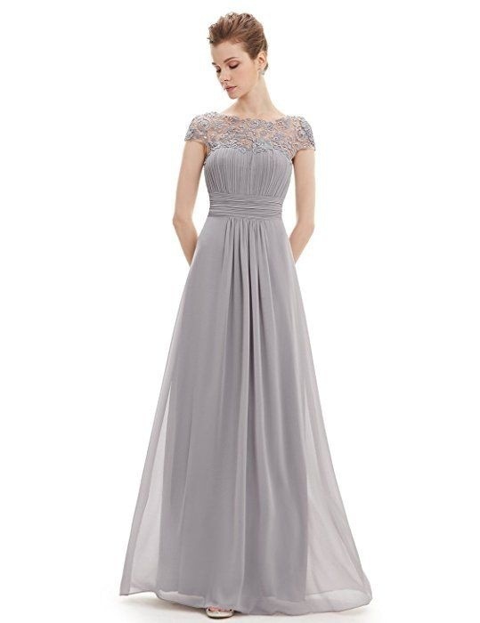 Women Elegant Dress Ladies Lace Flower Backless Solid Color Evening Party Long Maxi Dress Gray - Shop at LoveMi