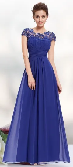 Women Elegant Dress Ladies Lace Flower Backless Solid Colour Evening Party Long Maxi Dress - Blue - View 1