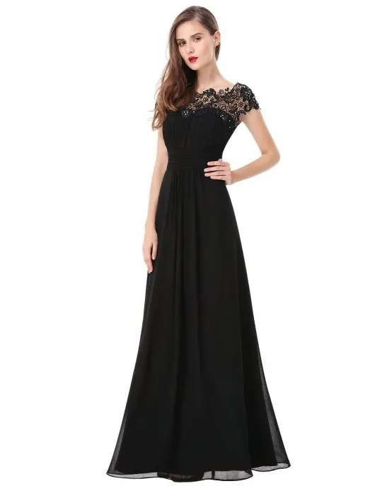 Women Elegant Dress Ladies Lace Flower Backless Solid Color Evening Party Long Maxi Dress Black - Shop at LoveMi