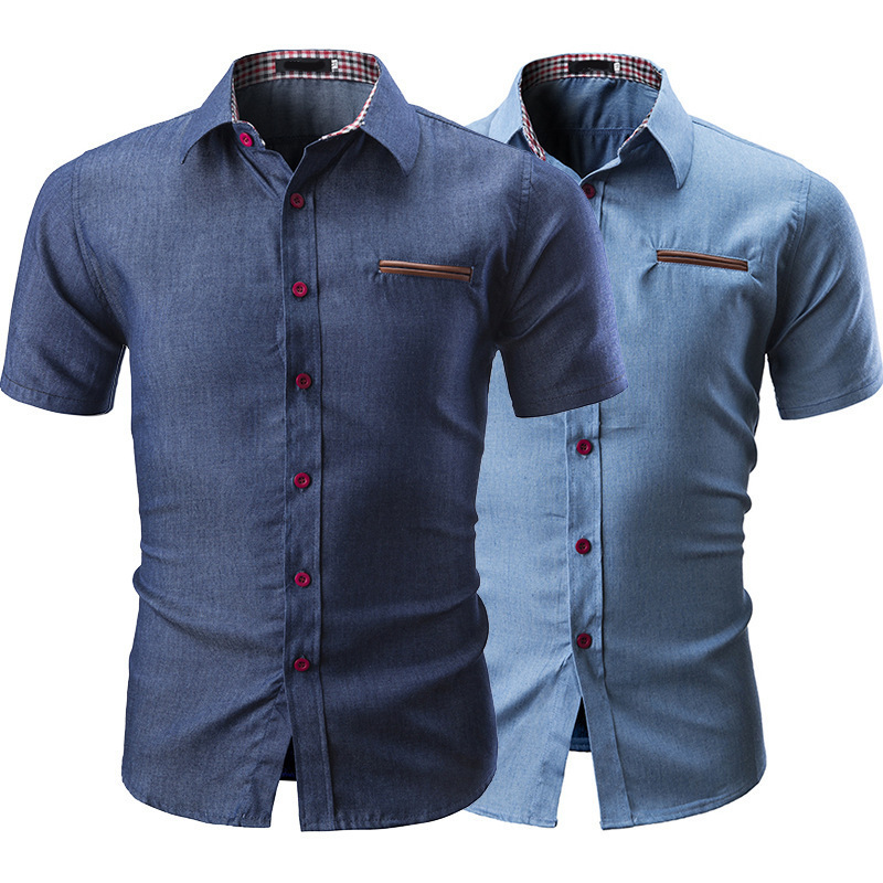 Men's Pockets And Leather Casual Short-sleeved Shirt