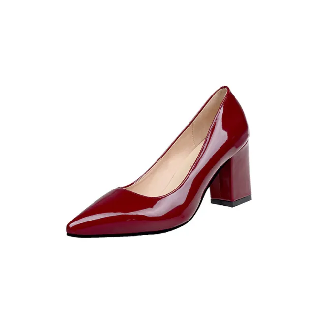 Shallow Mouth Pointed Toe Thick Heel Shoes Wine - Shop at LoveMi