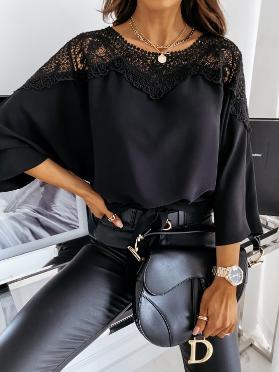 Hollow Lace Lace-up Shirt