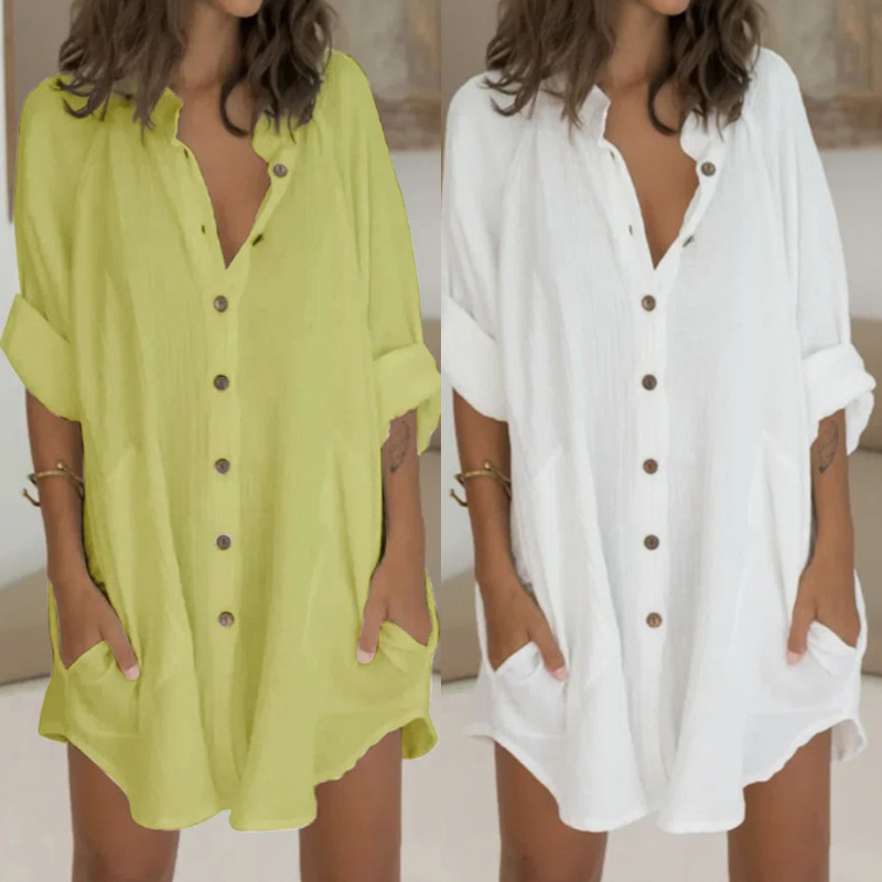 Buttoned Mid-length Short-sleeved Loose Shirt
