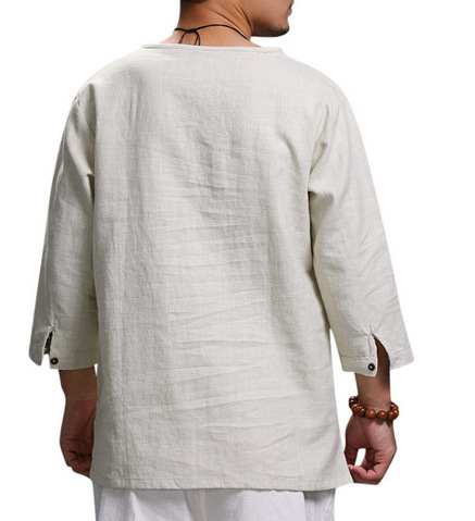 Men's Shirt With Three-quarter Sleeves And Fitted Stand-up Collar