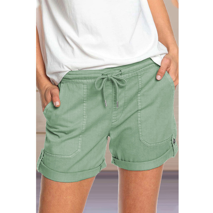 Pure Color Straight Leg Casual Pants Women'S Lace Up Shorts Light Green - Shop at LoveMi