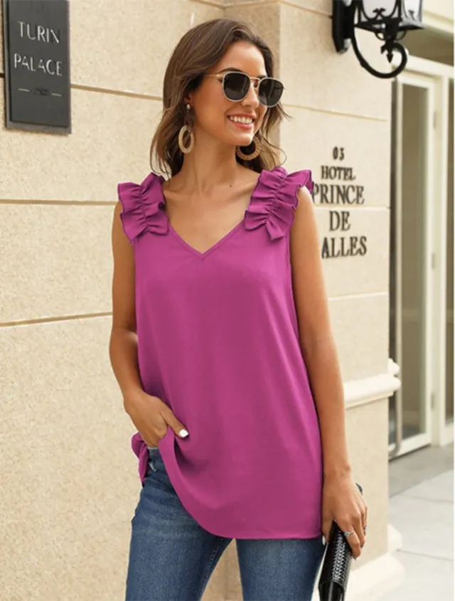 V neck Shirt With Front And Back Shoulders Rose Red - Shop at LoveMi
