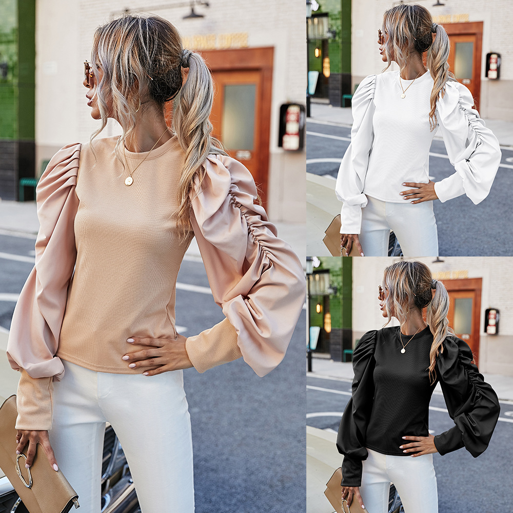 Women's Wear Bubble Sleeve Sexy Slim Bottomed Top Long Sleeve T-Shirt