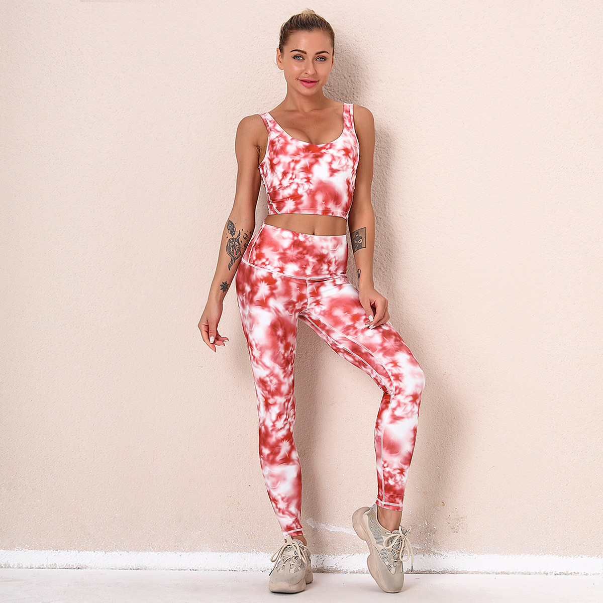 New Digital Printing Tie Dye Hip Yoga Suit Red - Shop at LoveMi